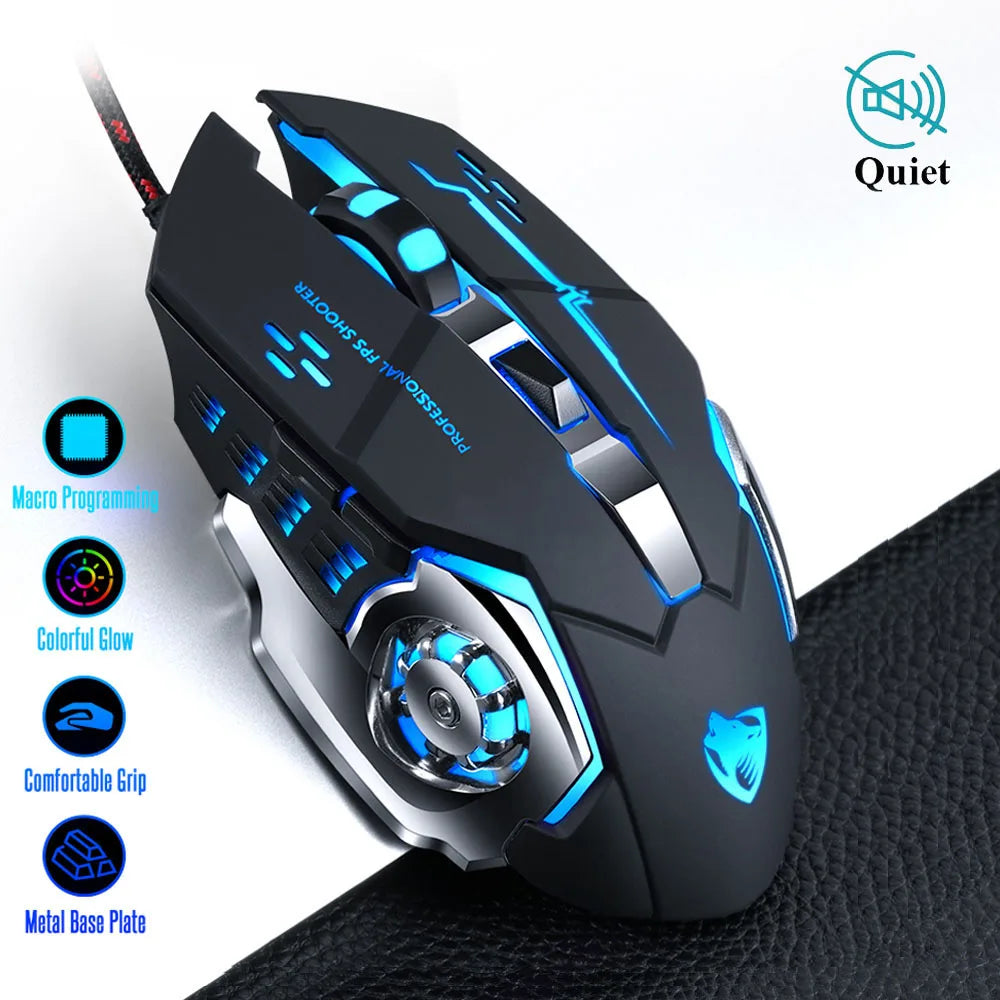Souris Gaming Filaire LED – 6 Boutons, DPI 800-3200 Réglable, Câble USB 140cm, Silencieuse, PC & Laptop, Noir ou Blanc