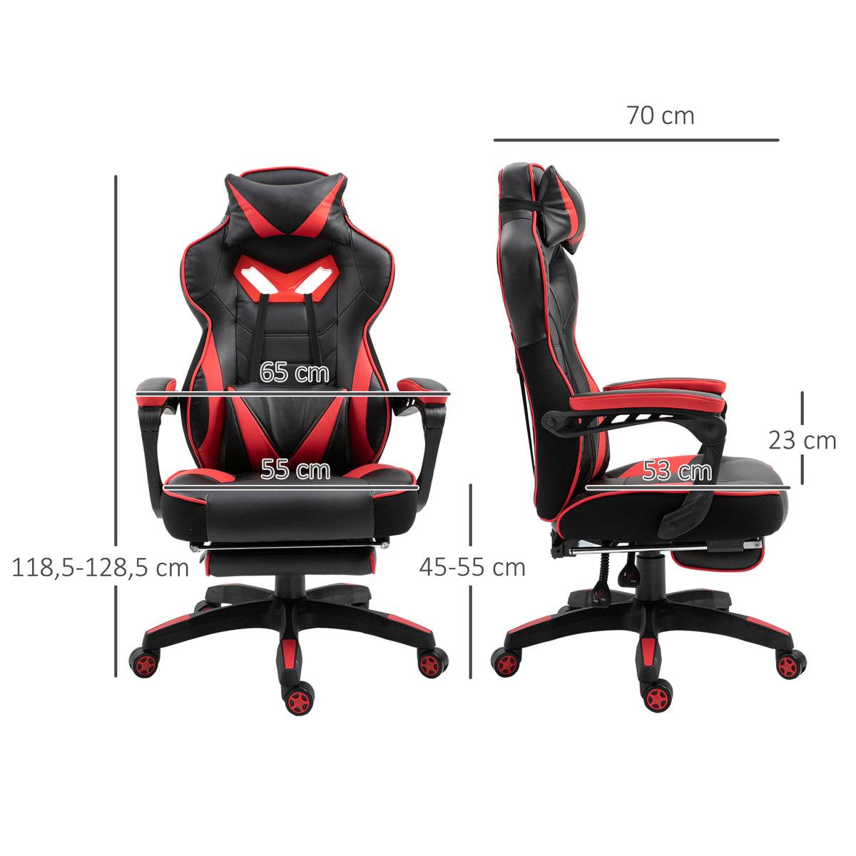 Fauteuil Gaming Racing Baquet – Repose-Pieds Rétractable, Coussins Têtedrière & Lombaires, Dossier 170°, Ergonomique, Rouge & Noir, 120kg