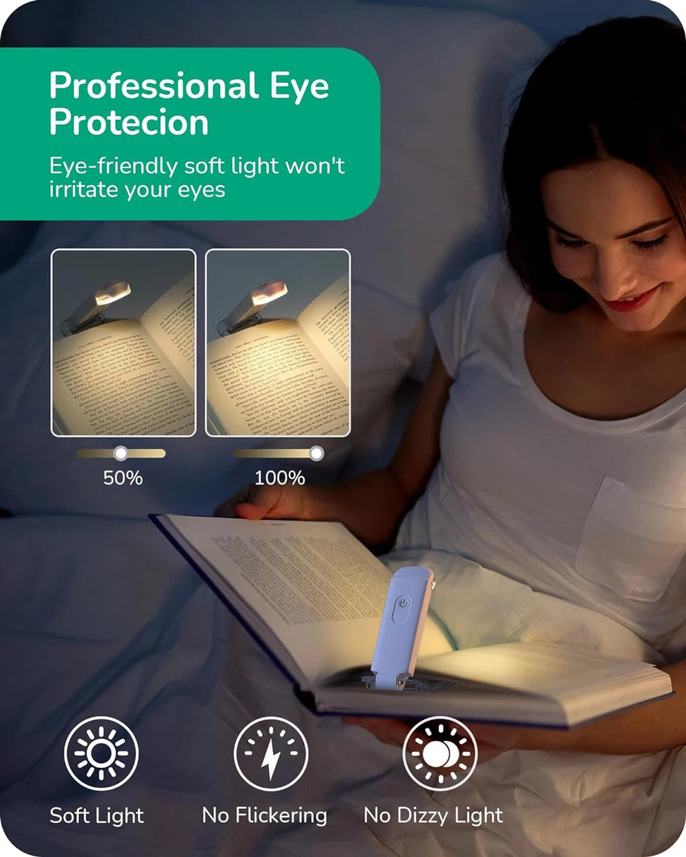 Liseuse LED Rechargeable Pliable avec Clip – Lumière Douce, Protection des Yeux