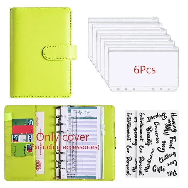 Classeur Budget A6 en Cuir PU – Organiseur Enveloppes – Pochettes & Anneaux – 10 Coloris