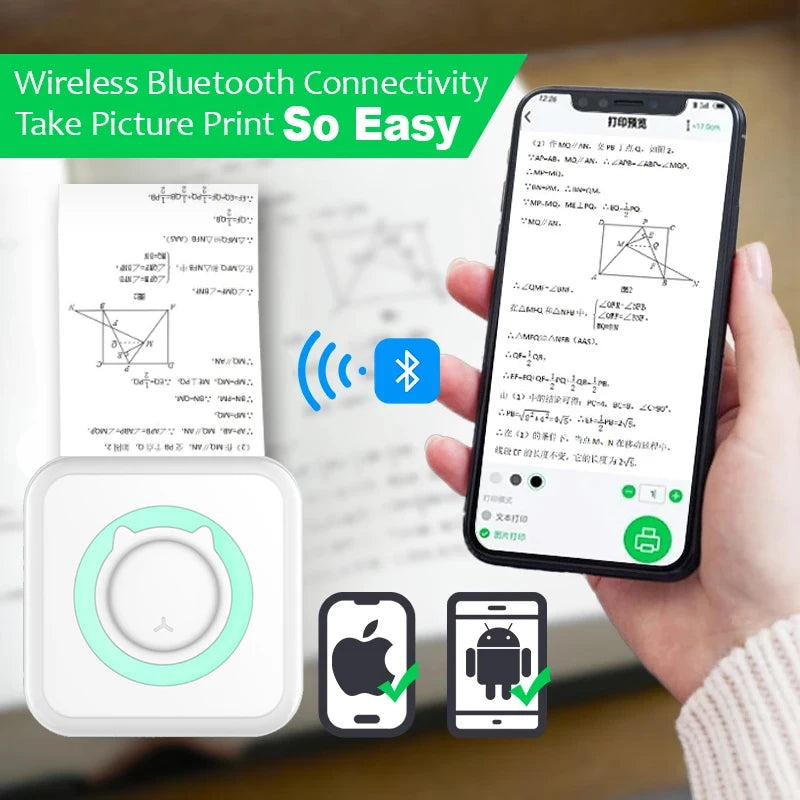 Mini Imprimante Thermique Portable – Bluetooth, Sans Encre, Photo & Étiquettes, 6 Couleurs