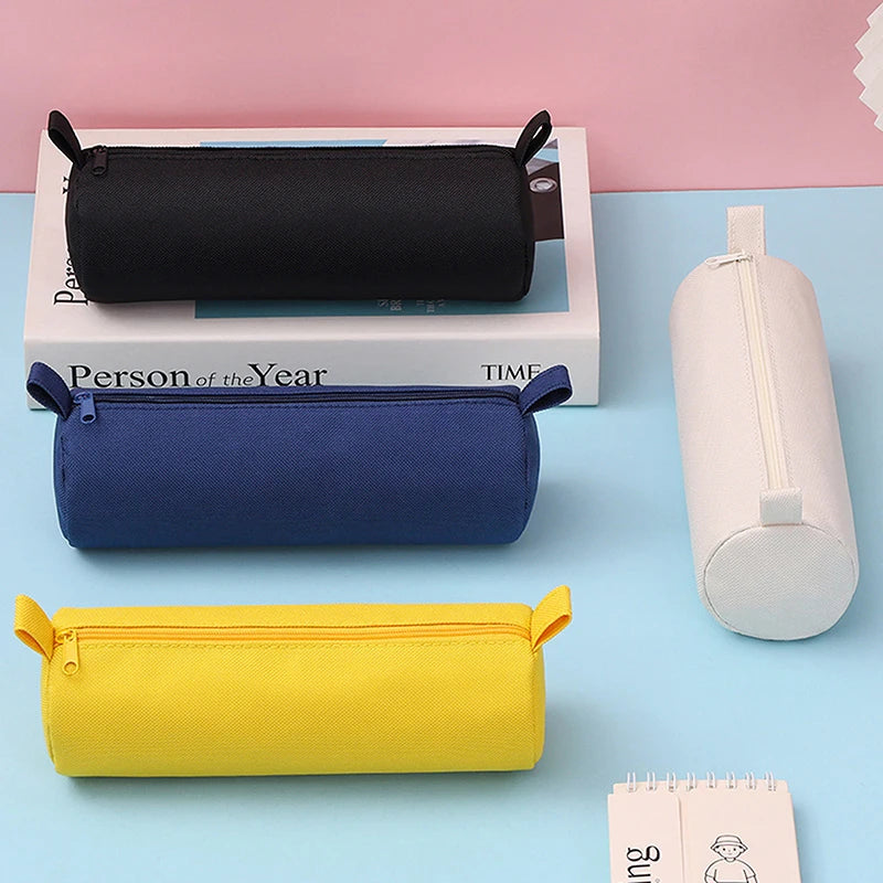 Trousse Cylindrique en Tissu Oxford – Grande Capacité, Fermeture Éclair, 5 Couleurs