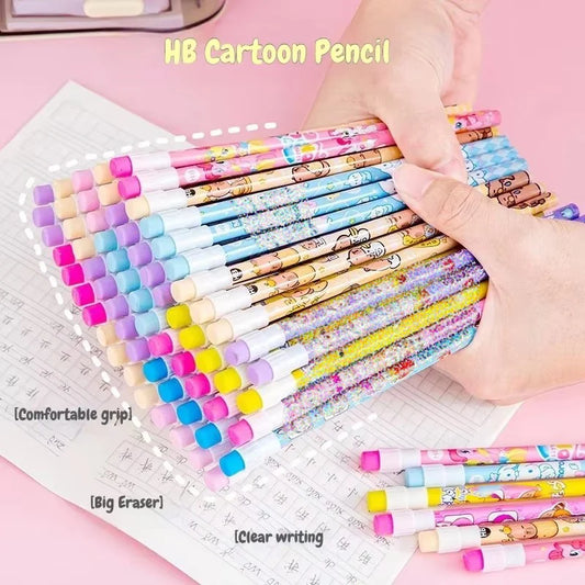 Lot de 10 Crayons HB Kawaii – Capybara, Pony & Labubu, Grande Gomme, Cadeau École & Papeterie