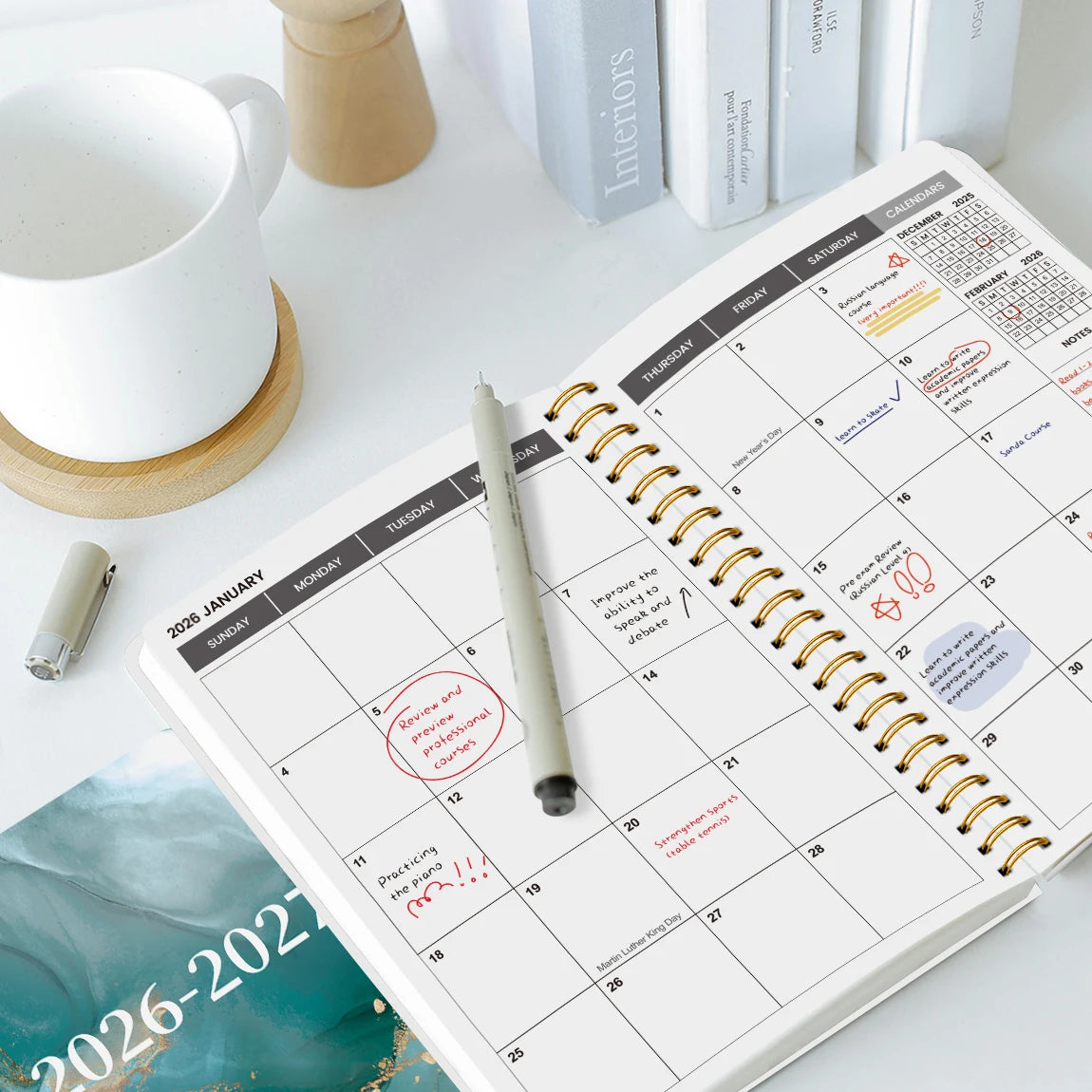 Planificateur Hebdomadaire & Mensuel A5 2026-2027 – Agenda Spirale – École & Bureau