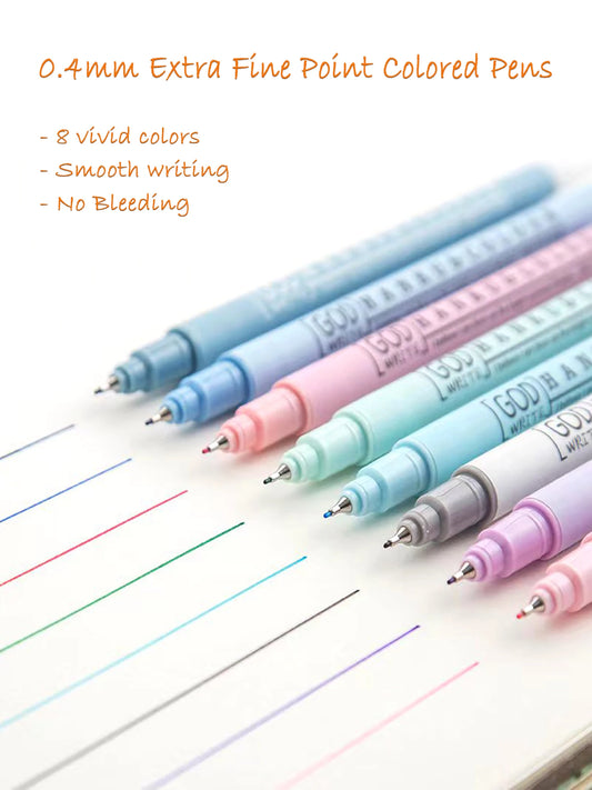 Feutres Fineliner 0,4 mm – 8 Couleurs, Pointe Extra Fine, Journal, Planner & Prise de Notes