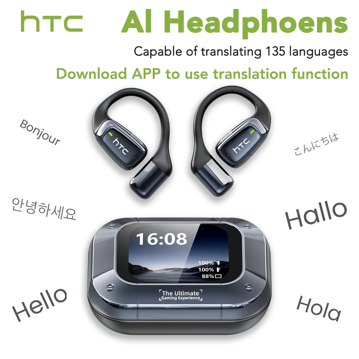 Écouteurs Traducteur IA HTC NE25 – Bluetooth 5.4, Tactile, Waterproof, Micro HD