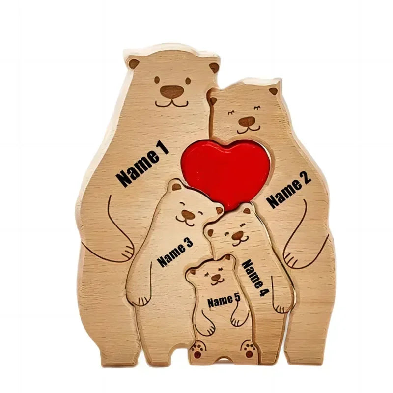 Puzzle en Bois Personnalisé Famille – Oursons avec Prénoms Gravés