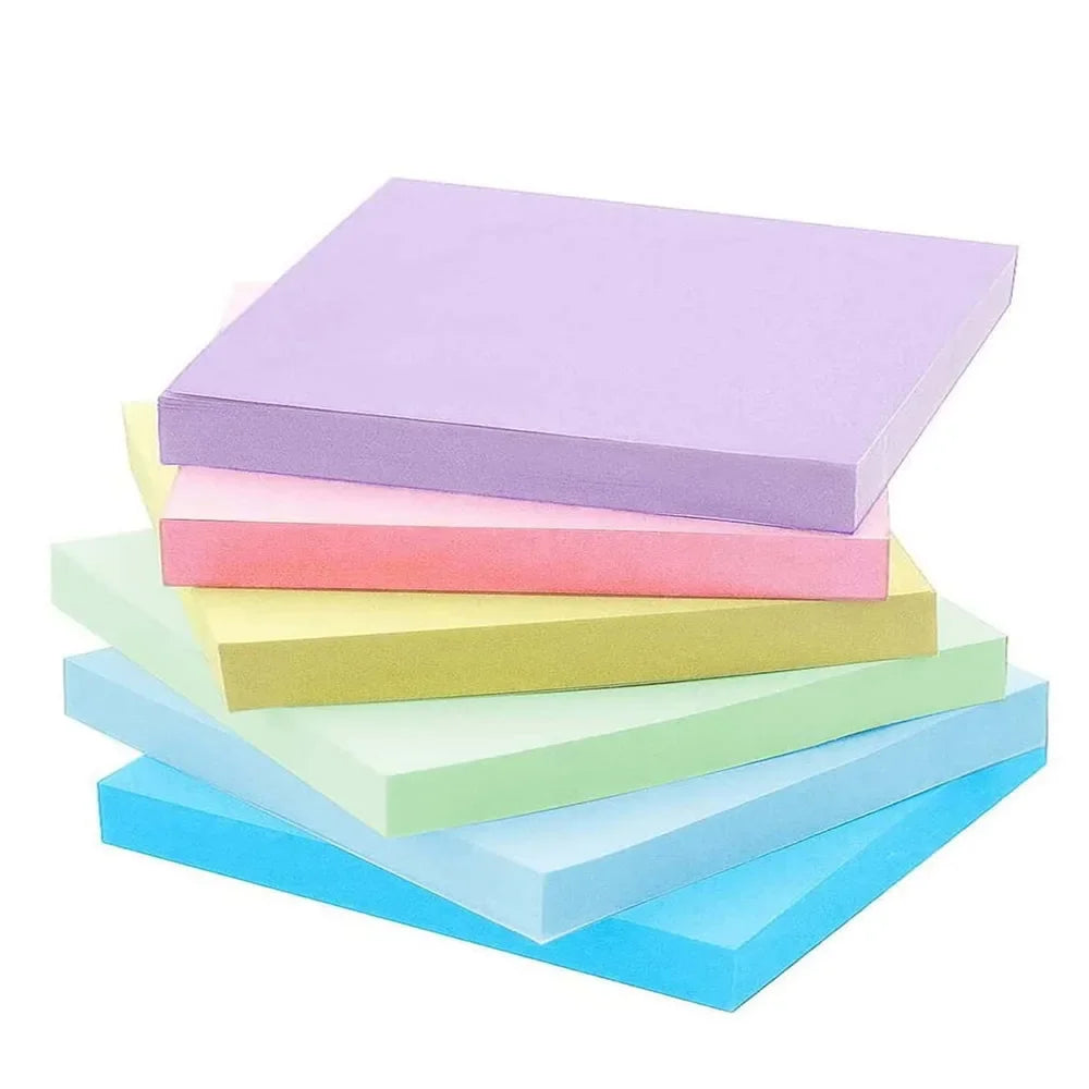 Bloc-Notes Autocollant – 6 Couleurs, 300 Feuilles, Bureau & École, 3 Designs