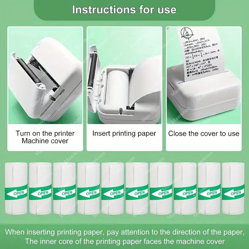 Rouleaux Papier Mini Imprimante Thermique – Lot de 10, 57mm, Autocollant ou Blanc
