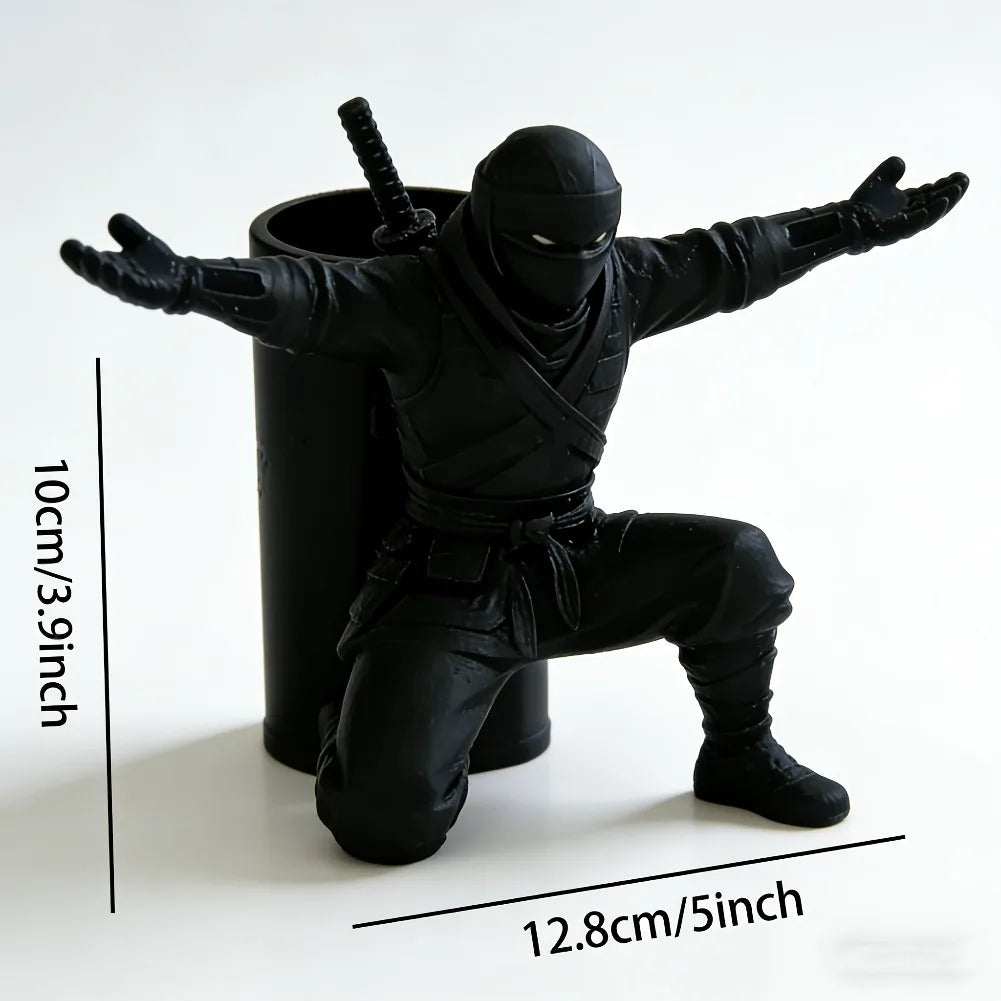 Porte-Stylo Samouraï Ninja – Organiseur Bureau Design 3D, Déco Japonaise, Noir 9 cm