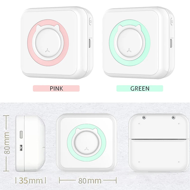 Mini Imprimante Thermique Portable – Bluetooth, Sans Encre, Photo & Étiquettes, 6 Couleurs