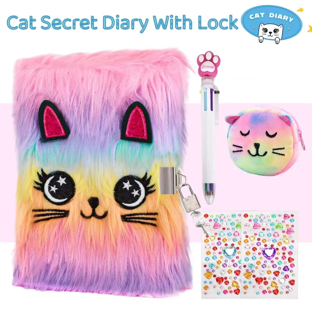 Journal Intime avec Cadenas – Couverture Peluche Chat ou Licorne – 160 Pages – Cadeau Fille