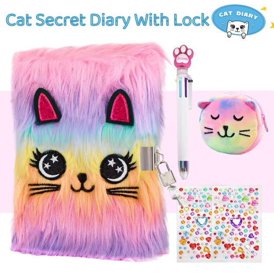 Journal Intime avec Cadenas – Couverture Peluche Chat ou Licorne – 160 Pages – Cadeau Fille