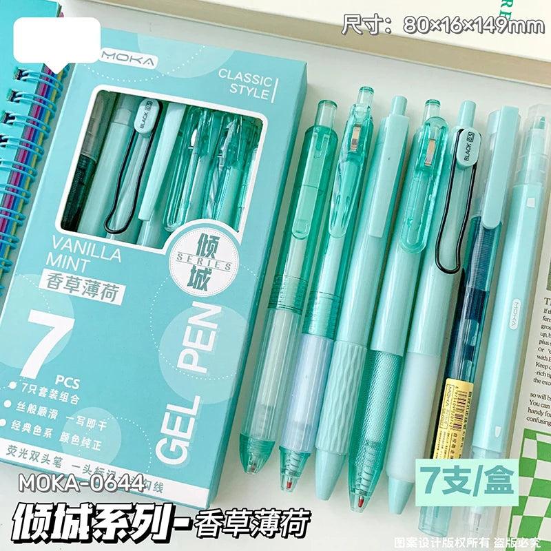 Lot de 7 Stylos Gel Transparents 0,5 mm – Minimaliste, Signature, Bureau & École, 6 Coloris