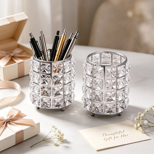 Pot à Stylos & Pinceaux en Cristal K9 – Organiseur Bureau Luxe Ø9x11,5 cm