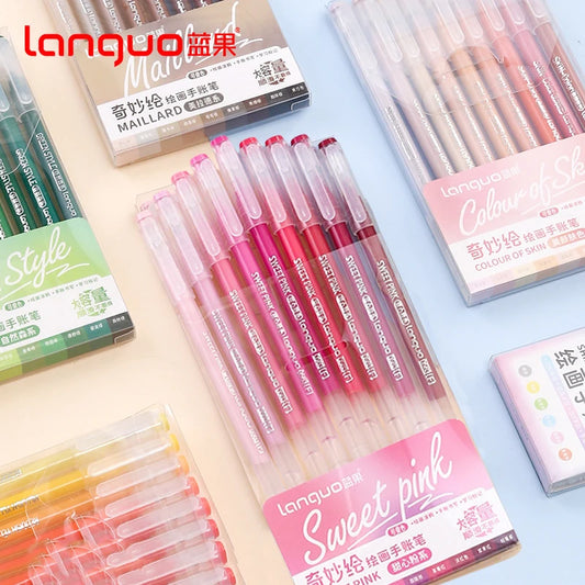 Stylos Gel Languo – Grande Capacité, 0,6 mm, Lot de 6 ou 9, Kawaii Art & Doodle, Papeterie Étudiant
