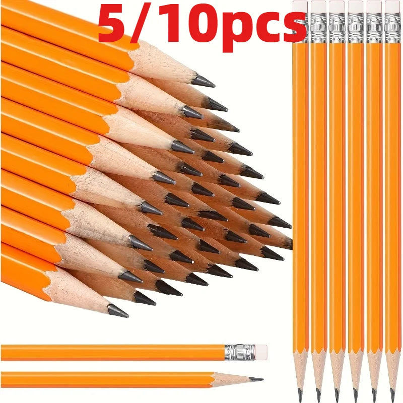 Crayons HB avec Gomme Intégrée – Écriture Fluide – Lot de 5 ou 10 – École & Bureau