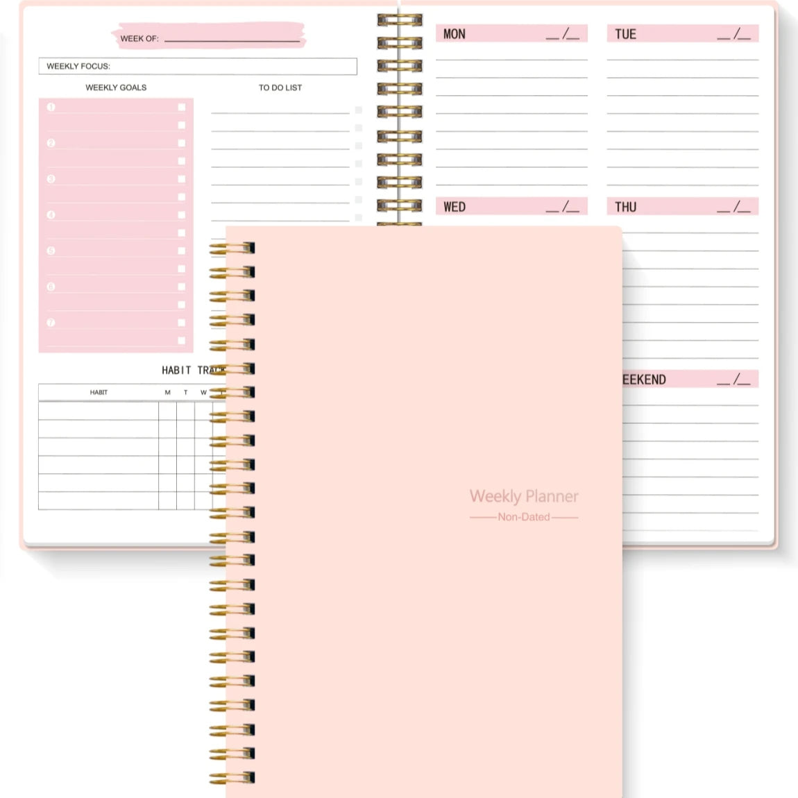 Agenda Hebdomadaire Spirale A5 Sans Date – Planificateur Flexible Bureau & École – 2 Coloris