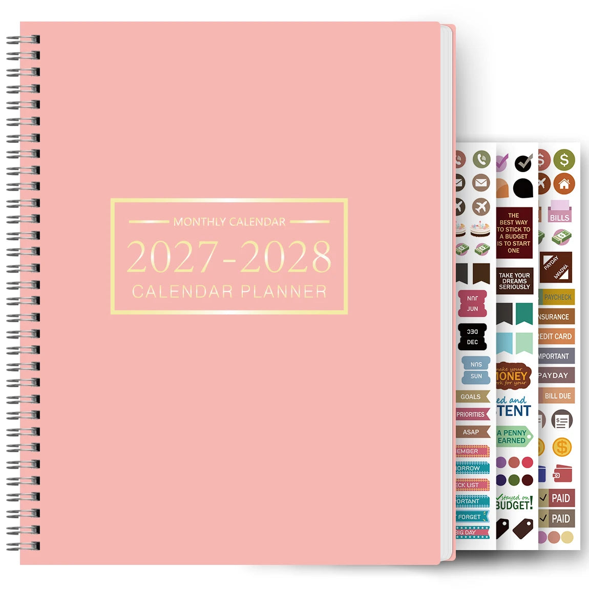 Planificateur Mensuel A4 – 2 Ans, Grille Large, Notes & Stickers Inclus, 8 Coloris