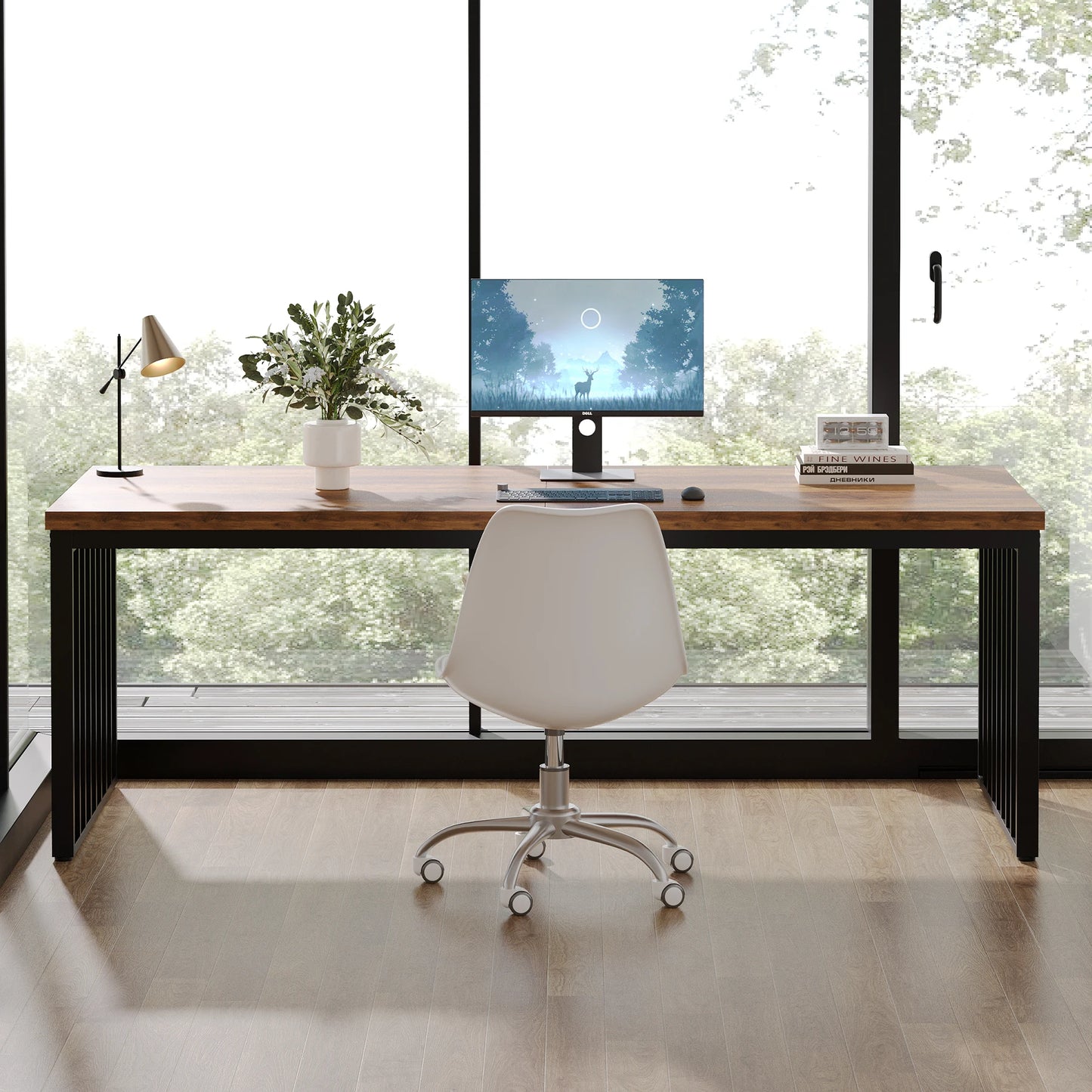Bureau Tribesigns 2 Personnes 180 cm – Cadre Métal Style Industriel