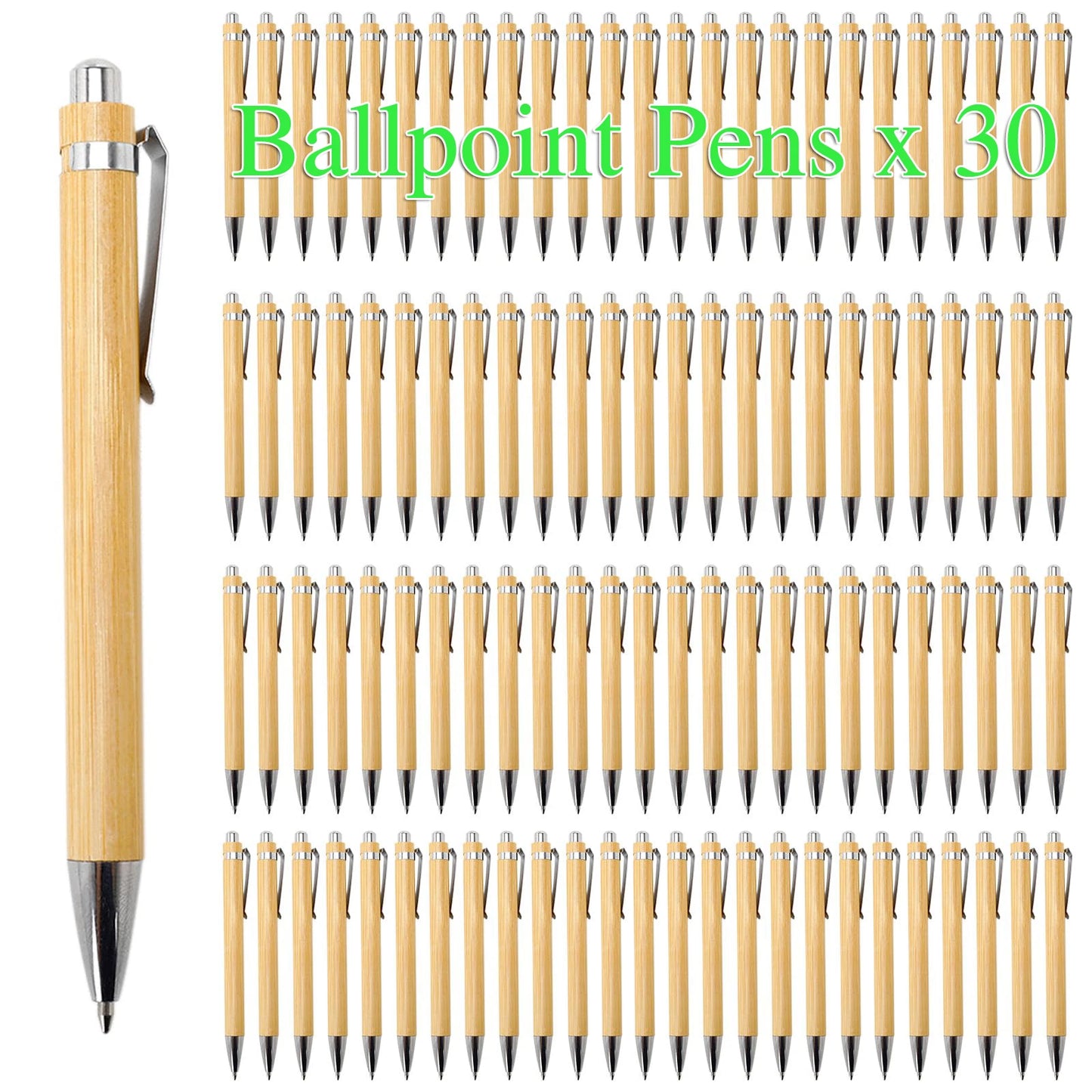 Lot de 30 Stylos Bille en Bambou – Pointe 1,0 mm, Encre Noire ou Bleue