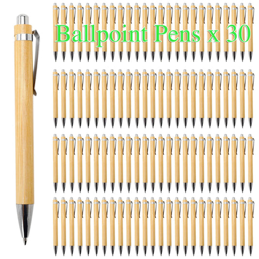 Lot de 30 Stylos Bille en Bambou – Pointe 1,0 mm, Encre Noire ou Bleue