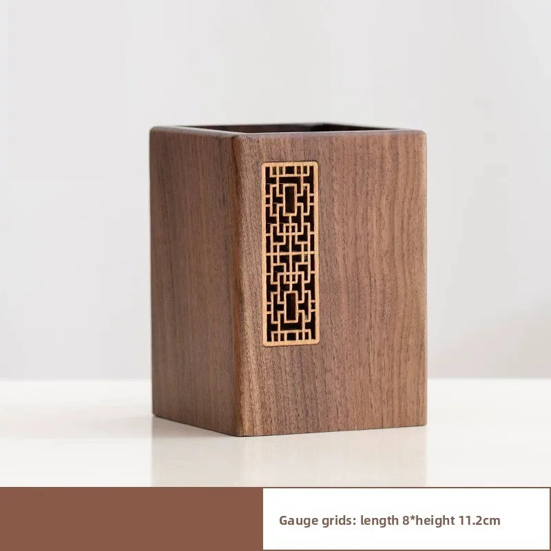 Porte-Stylo en Bois Massif Sculpté – Organiseur Bureau Style Chinois, 6 Modèles