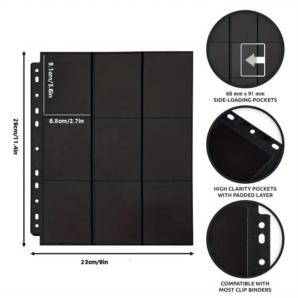 Feuilles de Classeur pour Cartes – 10 Pièces, 9 Pochettes A4, Double Face, 180 Cartes