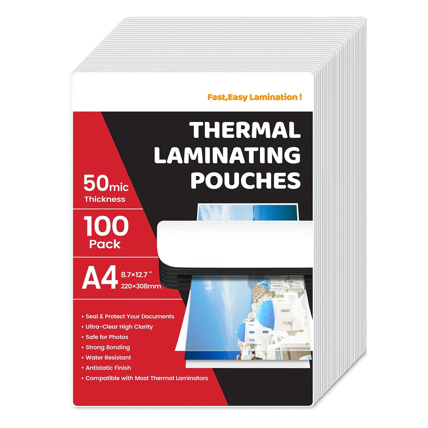 Pochettes de Plastification Thermique A4 – 50 Microns, Coins Arrondis, 30/50/100 Pièces