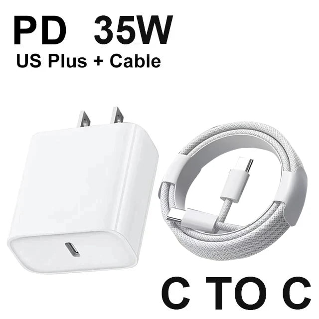 Chargeur Rapide Original PD 35W pour iPhone – USB-C, Compatible iPhone 17/16/15/14/13/12/11, Câble Tressé 1M