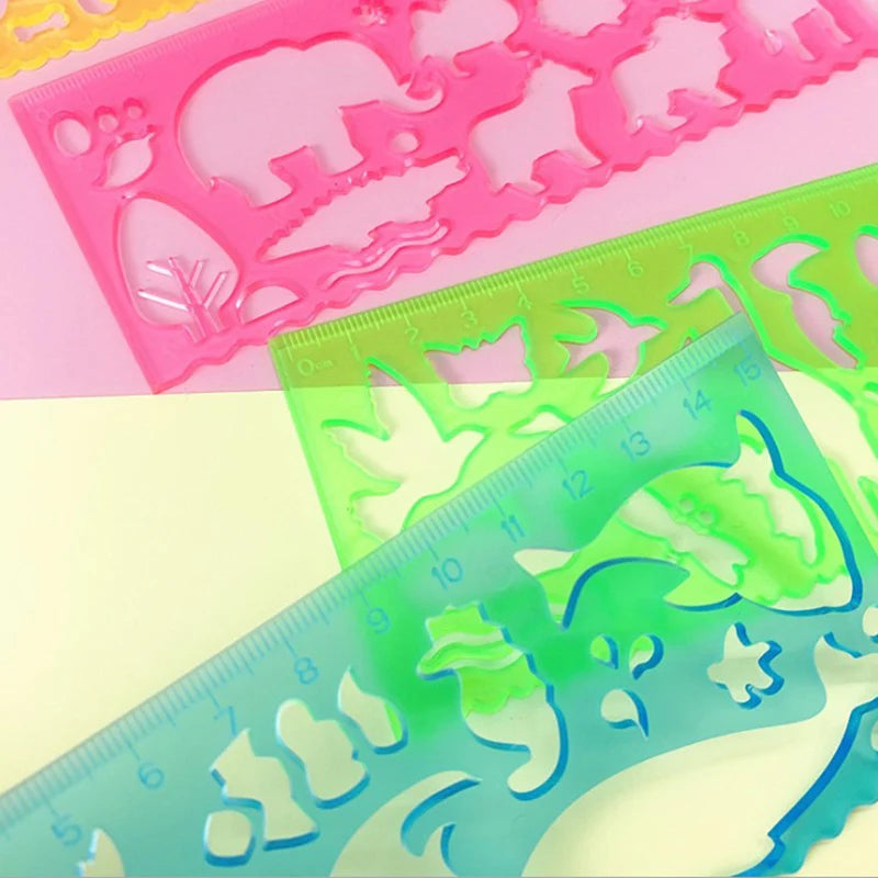 Règles Créatives Transparentes – Lot de 4, Motifs Animaux ou Géométriques, Dessin & École