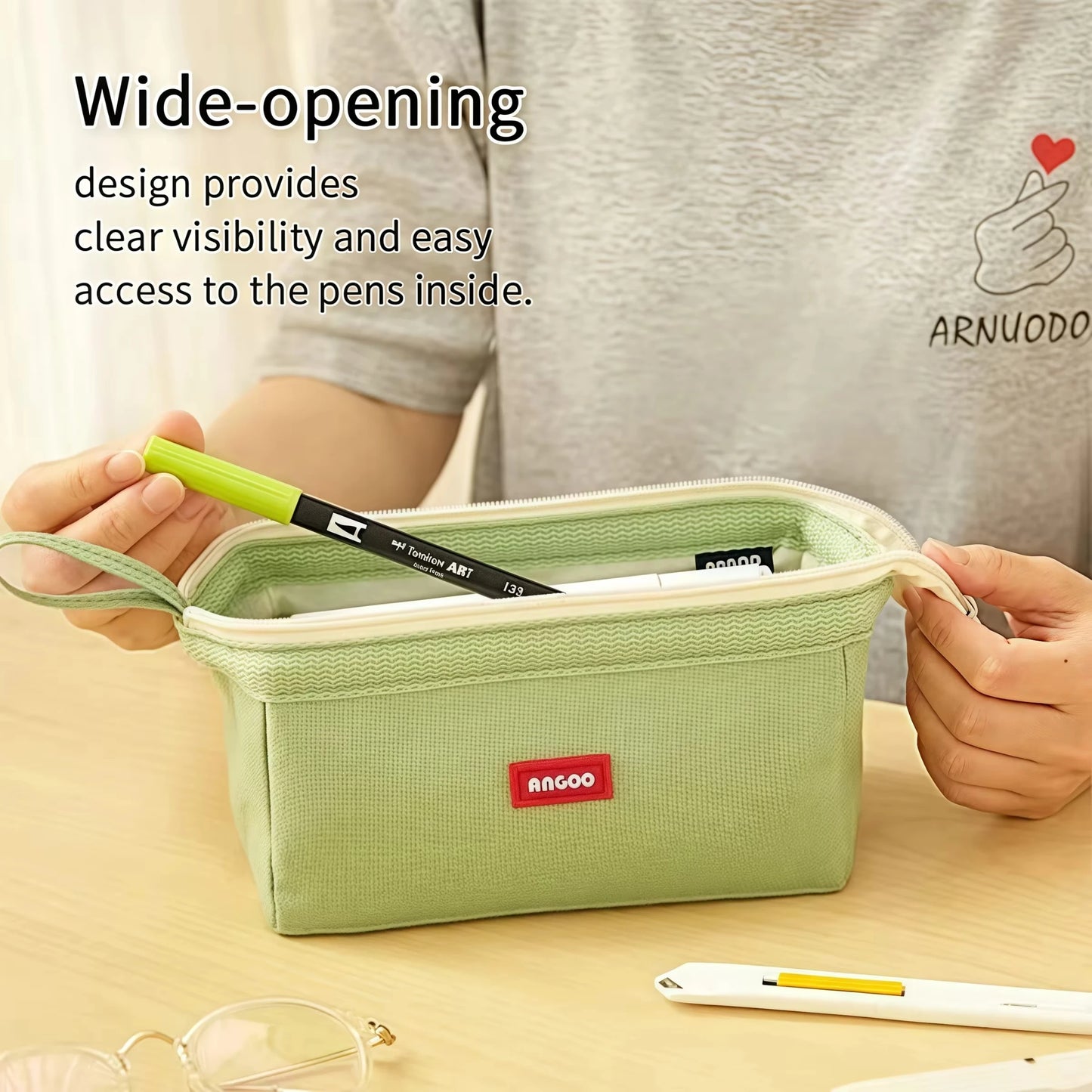 Trousse à Crayons Grande Capacité avec Porte-Étiquette – Style Minimaliste, 7 Couleurs