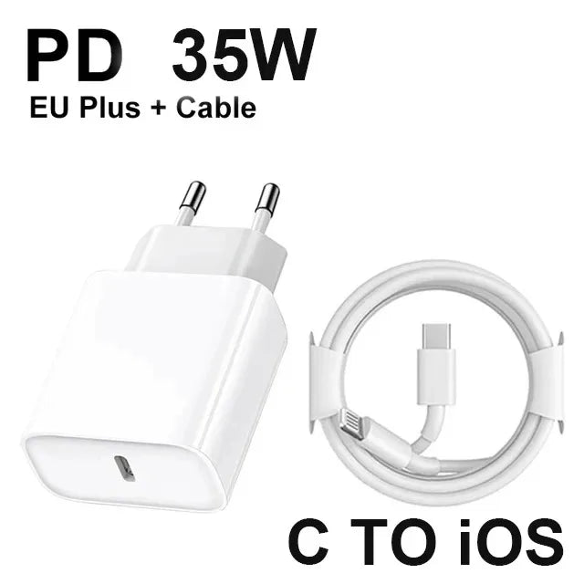 Chargeur Rapide Original PD 35W pour iPhone – USB-C, Compatible iPhone 17/16/15/14/13/12/11, Câble Tressé 1M