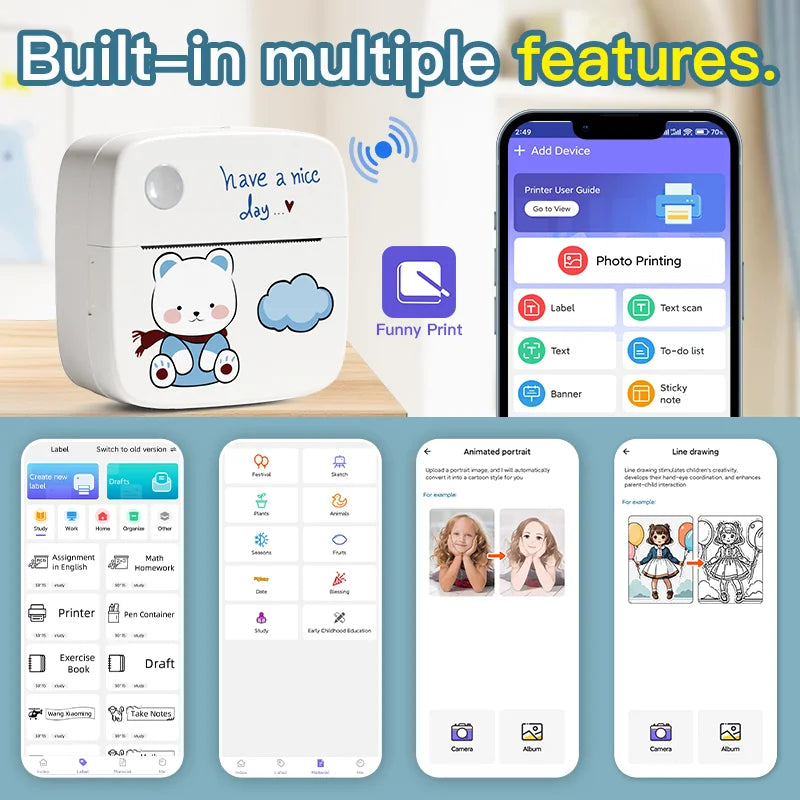 Mini Imprimante Thermique Portable DOLEWA D2 – Bluetooth, Sans Encre, Étiquettes & Photos