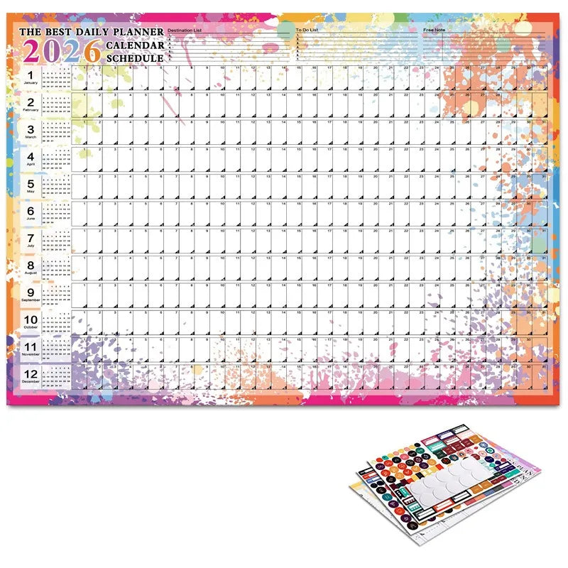 Calendrier Mural 2026 – Planificateur Annuel 365 Jours – Format Affiche – 8 Coloris