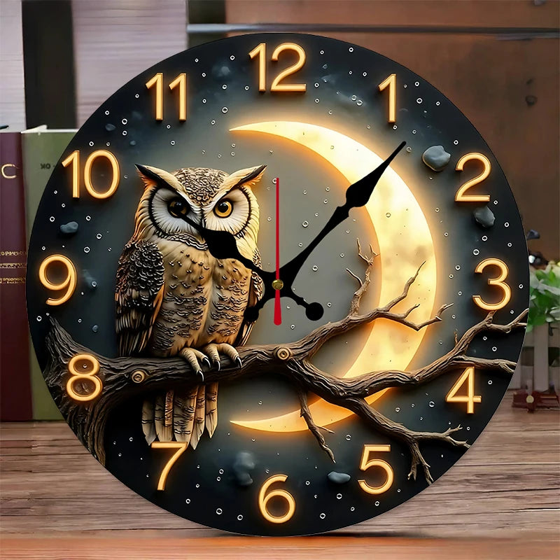 Horloge Murale Ronde en Bois Silencieuse – Décoration Moonlight Night 24,5 cm