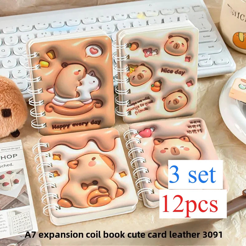 Lot de 4 Carnets Kawaii A7 – Panda & Capybara, Portable, Journal & Planner, Cadeau Papeterie