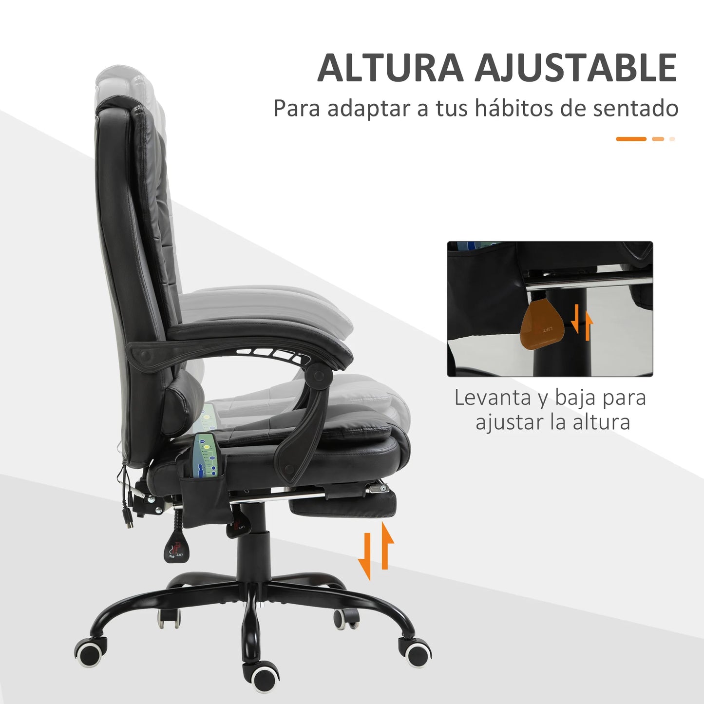 Chaise de Bureau Massante Vinsetto – 7 Points de Massage, Repose-pieds Rétractable, Dossier 155°