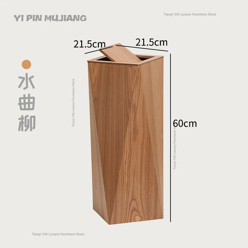 Poubelle Design en Bois Style Nordique – Forme Diamant, Salon & Bureau
