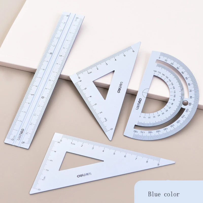 Set 4 Pièces Règles Métal Deli – Aluminium, Équerre, Rapporteur & Règle, Dessin & École
