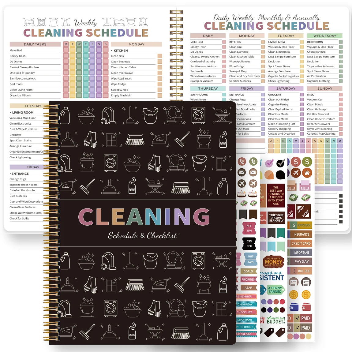 Planner Ménage A5 Spirale – Planning Quotidien, Hebdomadaire & Mensuel, TDAH Friendly