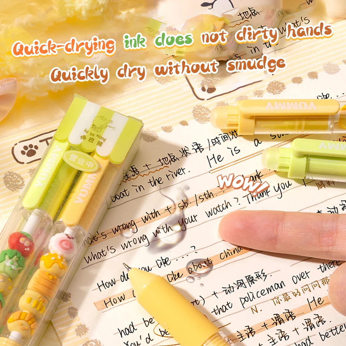 Set de 2 Stylos Gel Kawaii 0,5mm – Encre Noire, Séchage Rapide, Écriture Fluide, Journal & École