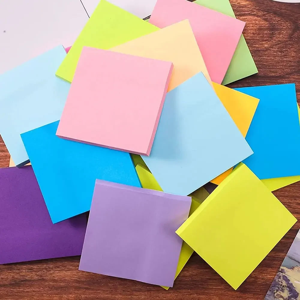 Bloc-Notes Autocollant – 6 Couleurs, 300 Feuilles, Bureau & École, 3 Designs