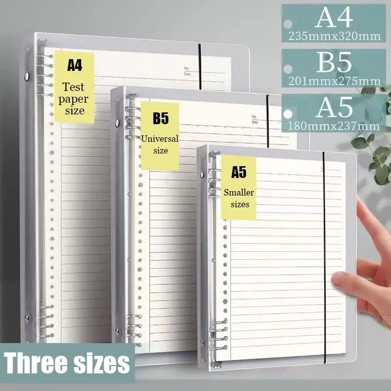 Classeur à Feuilles Mobiles A4, A5 ou B5 – 60 Feuilles – Couverture PVC – Ligné, Quadrillé, Vierge, Cornell & Anglais