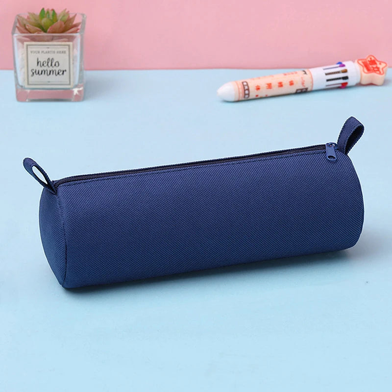 Trousse Cylindrique en Tissu Oxford – Grande Capacité, Fermeture Éclair, 5 Couleurs
