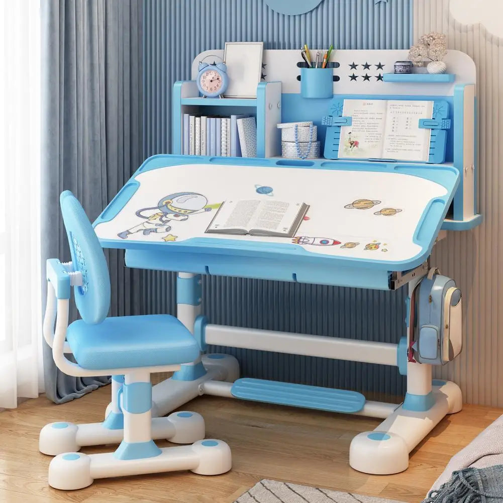Ensemble Bureau & Chaise Enfant Réglable – Ergonomique, Porte-Livres Inclus, Bleu