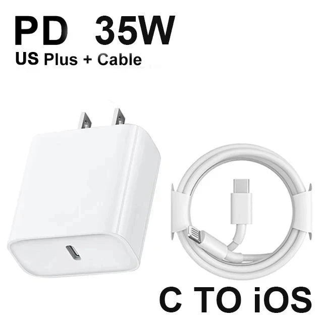 Chargeur Rapide Original PD 35W pour iPhone – USB-C, Compatible iPhone 17/16/15/14/13/12/11, Câble Tressé 1M