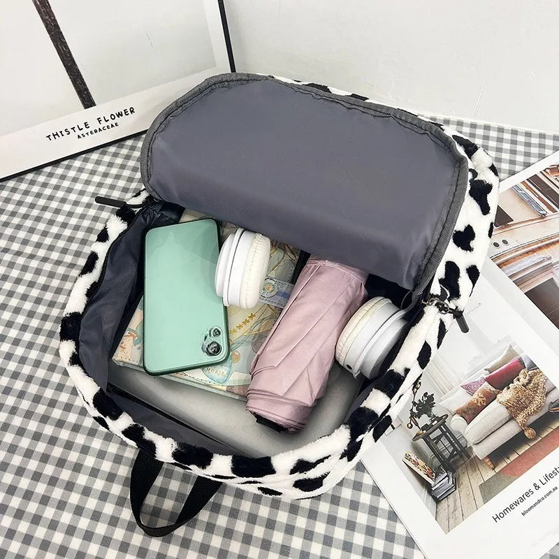 Sac à Dos Moelleux Léopard & Vache – Grande Capacité, Ado & Étudiant, 3 Motifs