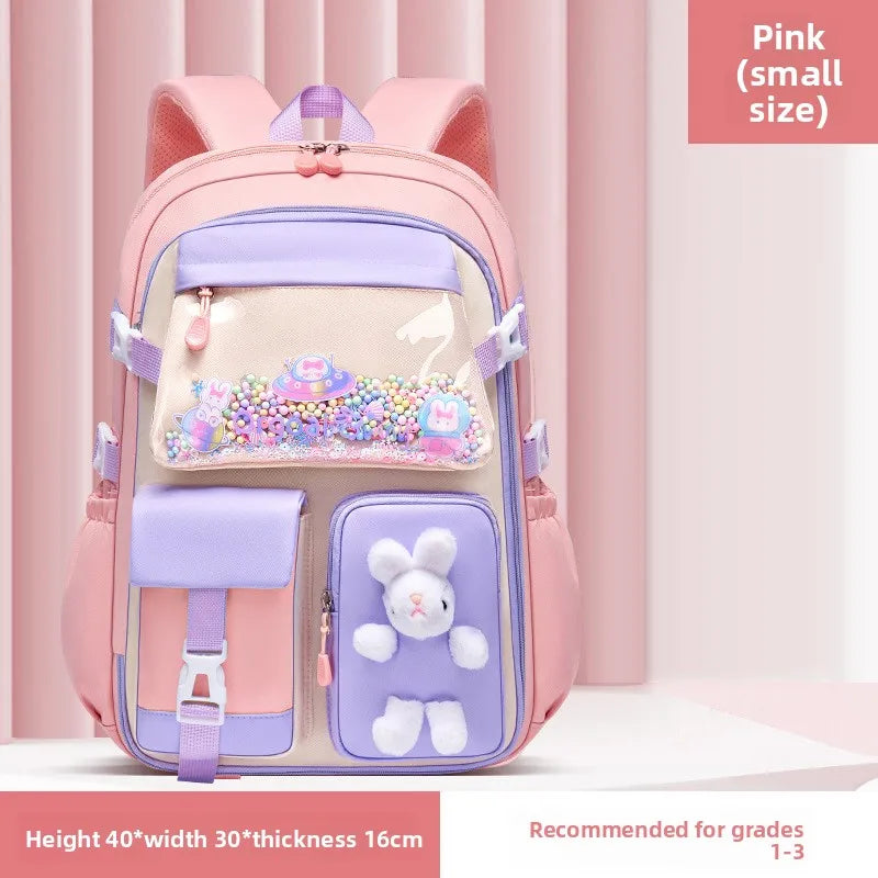 Cartable Kawaii Fille – Léger & Imperméable, Nylon, École Primaire, Taille S ou L, Rose ou Violet