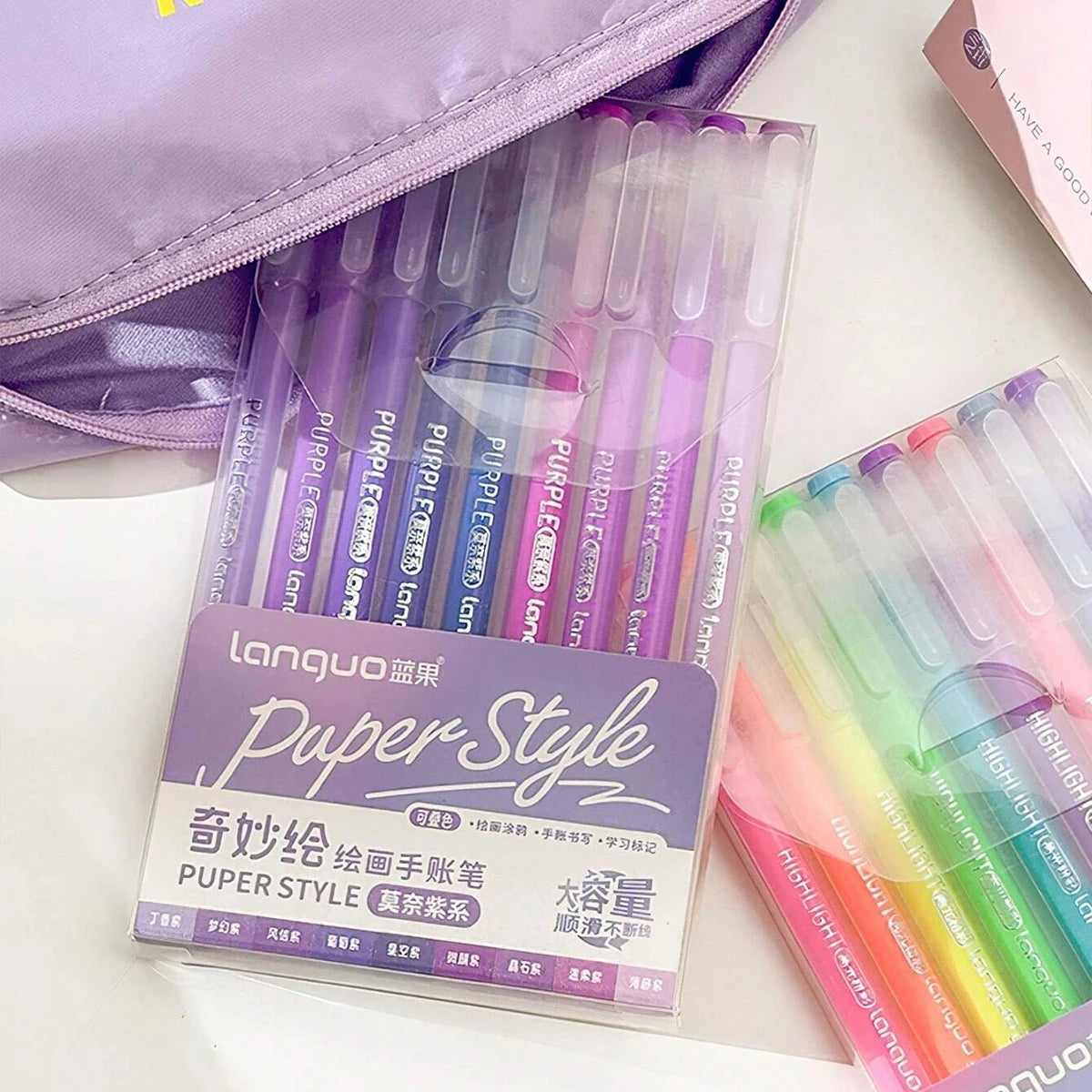 Stylos Gel Languo – Grande Capacité, 0,6 mm, Lot de 6 ou 9, Kawaii Art & Doodle, Papeterie Étudiant